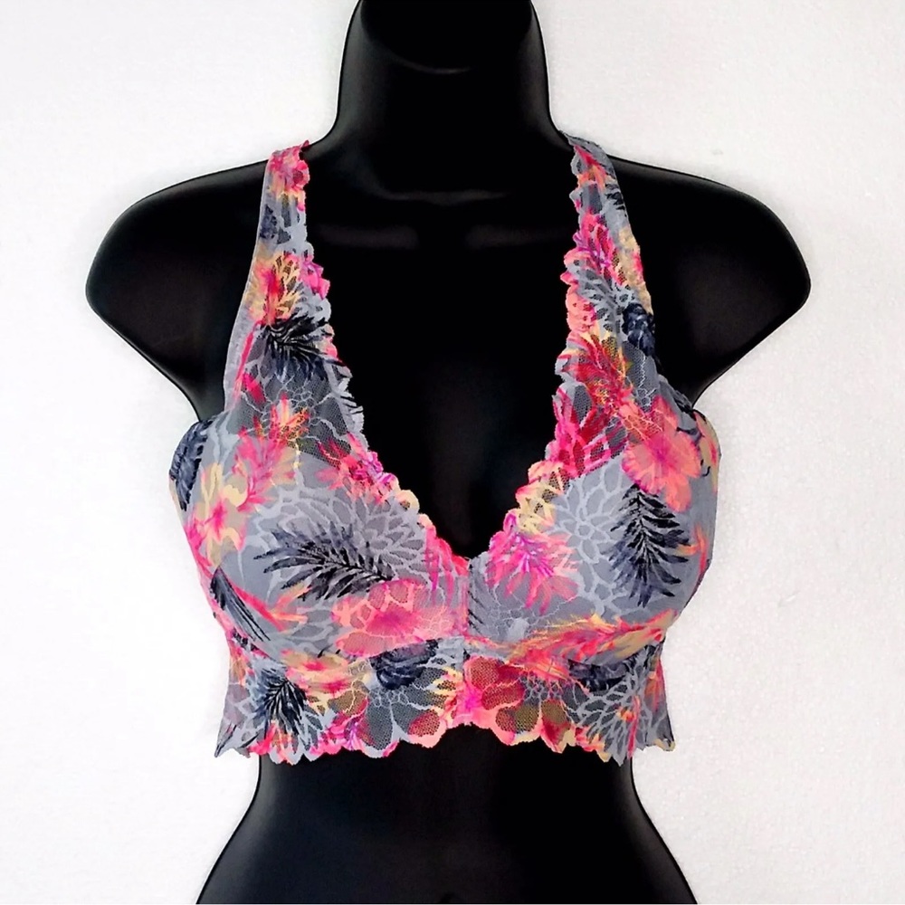 Victoria's Secret Pink Push Up Bralette Size Medium Floral Lace